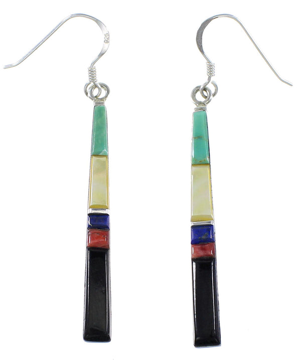Southwestern Multicolor Inlay Hook Dangle Earrings BW76154
